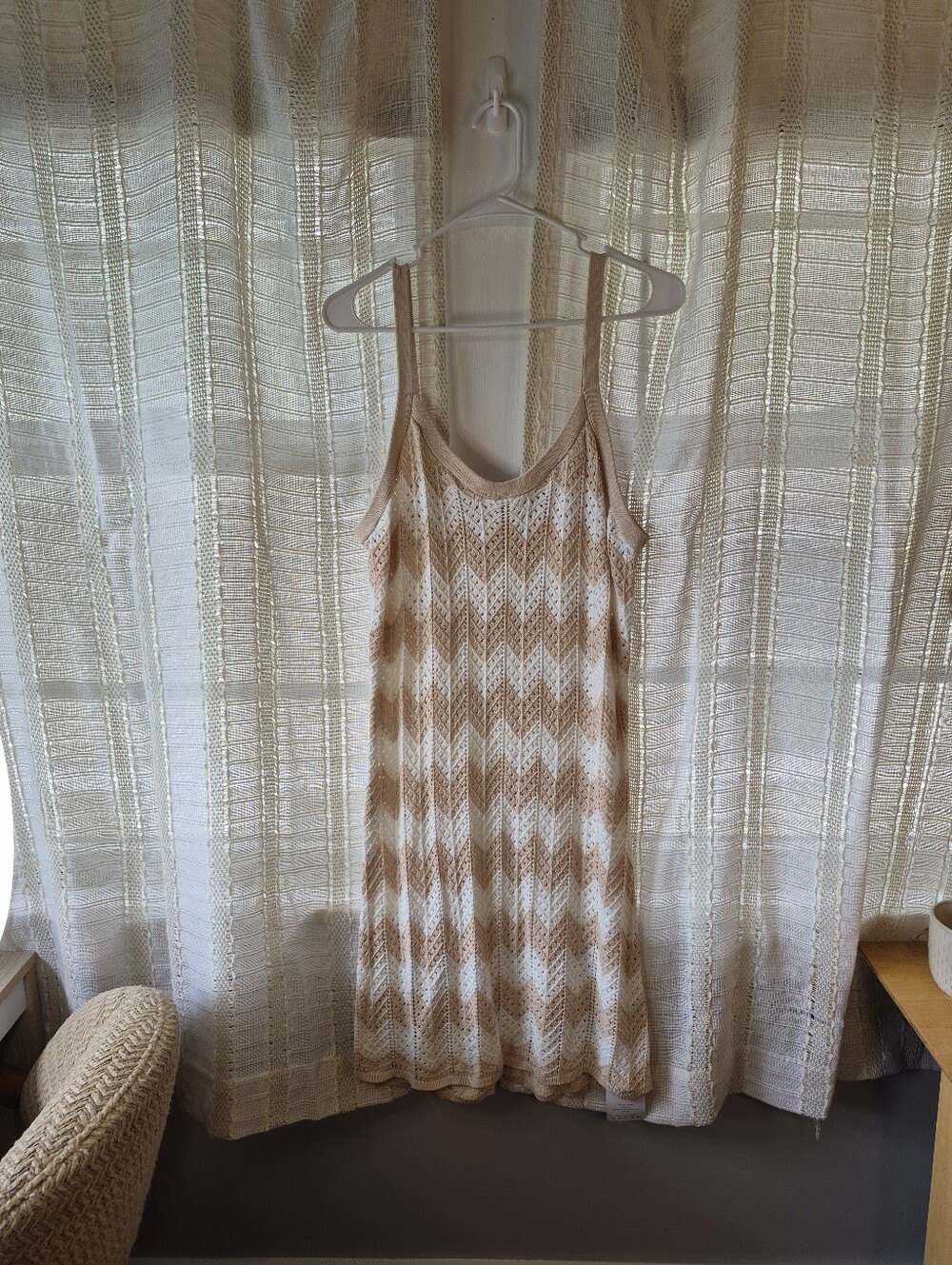 Women’s Sleeveless Crochet Chevron Dress - Cream & Beige, Size XL, NWT